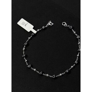 Sterling Silver Black Evil Eye Bead Bracelet Diamond Cut Beads Protection 9 Inch